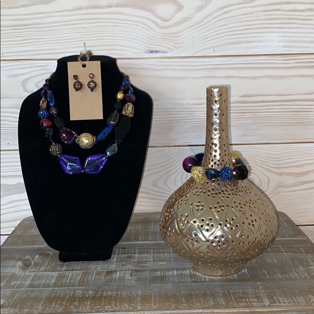 Multi-Colored Necklace, Bracelet, and Earrings